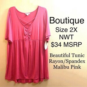 5/$15💥 2X Tunic Top Malibu Pink Boutique Rayon Spandex Stretch Comfy